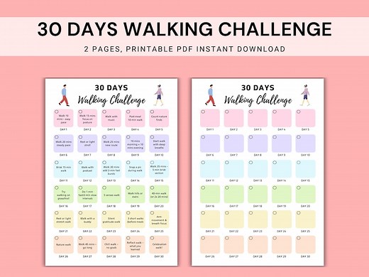 30 Day Walking Challenge Printable, Monthly Walking Tracker, 30 Day Fitness Challenge, Running Challenge, Healthy Habit Tracker Printable - Etsy