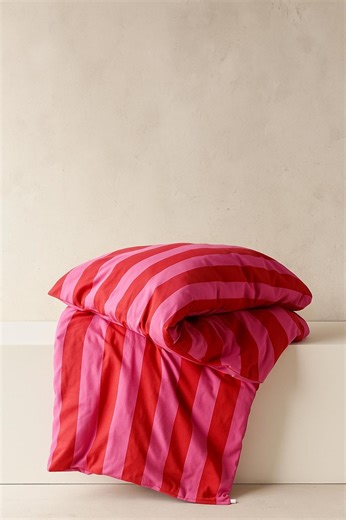 100% Breathable Cotton Double Bedding Set - Red & Pink Stripes With Green Inside - 200x220 Cm - High-definition Color Technology - Etsy