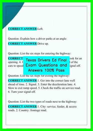 Texas Drivers Ed Final Exam Questions and Answers 100% Pass video
