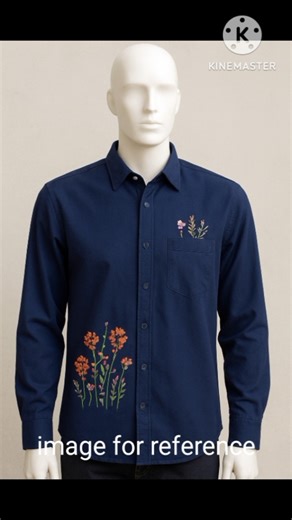 Hand Embroidered Plain Blue Shirt