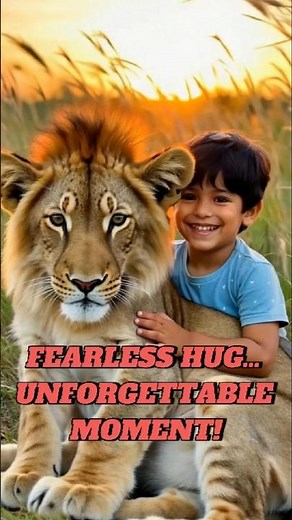 Toddler Hugs a Giant Cub Fearlessly