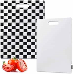 Checkerboard Cutting Board Black White Stripes Chevron Polka Geometric Dishwasher- Safe Chopping Board For Kitchen Easy Grip Handle 15.9" X 10"