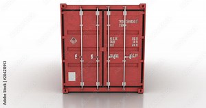 Camera moving into cargo shipping container while its doors being opened. Cargo shipping container doors opening inner space of cargo container is seen.