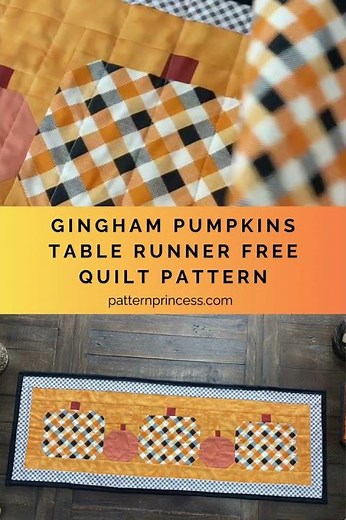 Gingham Pumpkins Table Runner Free Quilt pattern #quilting