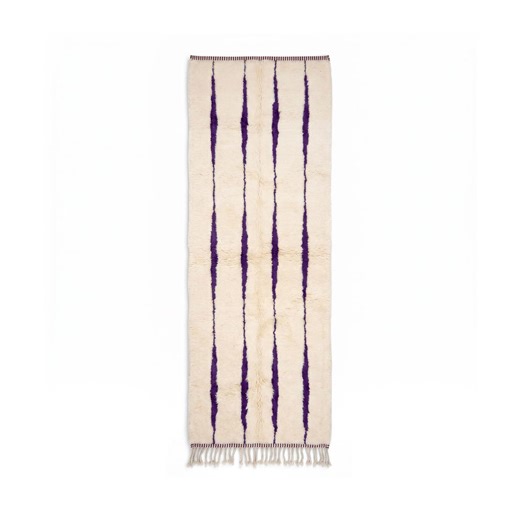 Ivory Runner Rug With Purple Stripes, Handmade Moroccan Wool Runner, Minimal Berber Hallway Rug, Custom Beni Ourain Style - Etsy