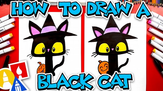 How To Draw A Black Cat With A Witch Hat - Art For Kids Hub -
