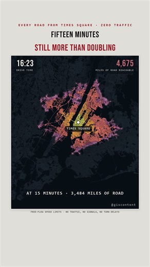 How far can you drive from Times Square in 20 minutes?