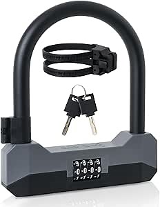 Bike Lock, 4-Digit Resettable Combination Lock, Heavy Duty Anti Theft Bicycle Locks, Combo Lock, U Locks with Mounting Bracket & 2 Keys for Electric Bike Scooter Motorcycle