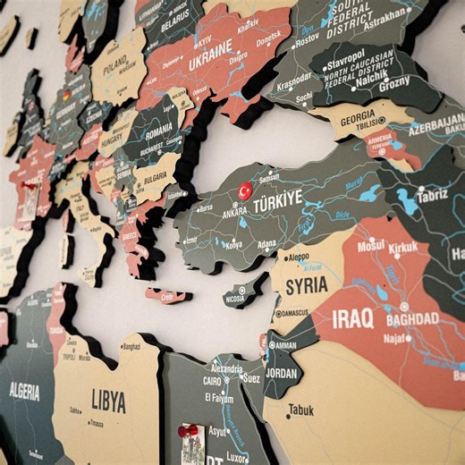 3D Wood World Map Wall Art, Large Colorful Wooden World Map With Country Names, Housewarming Gift, Multi Layered Map for Office Wall Decor - Etsy