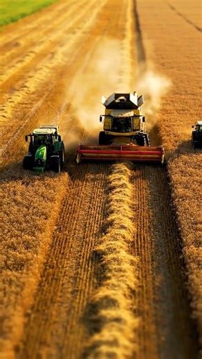Miniature Combine Unloads Grain – Tilt Shift Farm Scene