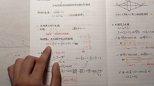 考研物理/大学物理 光学---波动光学基础知识(光的相干性，光程差与相干光强)、习题讲解