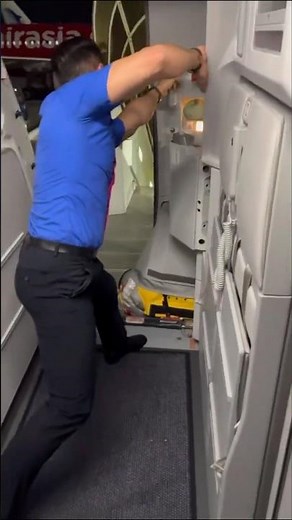 Plane Emergency Slide Mishap: Attendant Forgets to Unarm the Door! #aviation #airplaneaccident