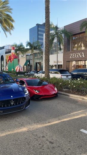 Drake spotted cruising Rodeo Drive in a Lamborghini Aventador SV, one of the most aggressive naturally aspirated V12 supercars ever built by Lamborghini. Current market value for an Aventador SV sits around $550,000–$650,000 depending on spec and mileage. An interesting fact: the SV produces 750 horsepower from a 6.5L V12 and cuts over 110 lbs compared to the standard Aventador thanks to extensive carbon fiber. Seeing one on Rodeo is rare, but the SV’s raw sound and presence make it impossible t