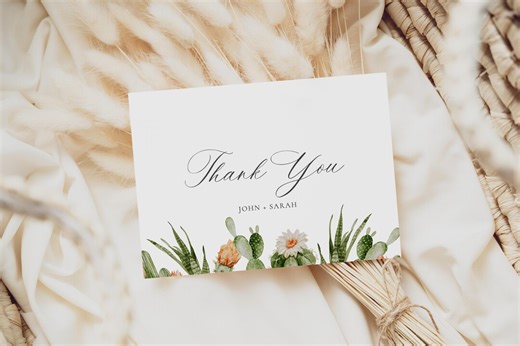 Desert Cactus Thank You Card Template, Editable Wedding Thank You Note, Printable Baby Shower Thank You Card, Boho Folded Card Template - Etsy