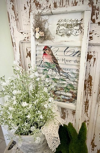 DIY Vintage Washboard Makeover using Roycycled Treasures decoupage paper. Dive into the world of shabby chic and French country home decor as I guide you through the steps of decoupaging a delicate bird in a nest pattern onto your washboard. ✨ #DIY #VintageDecor #ShabbyChic" | Yesterday's Tomorrows
