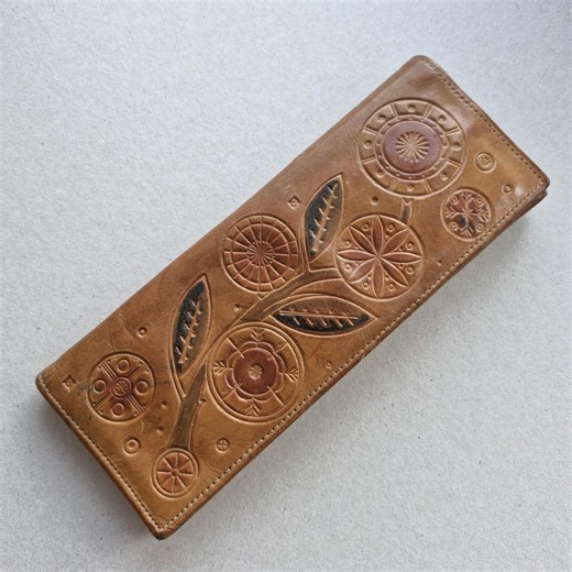 Vintage Leather Wallet Coin Money Billfold Purse Tooled Leather Clutch Brown - Etsy