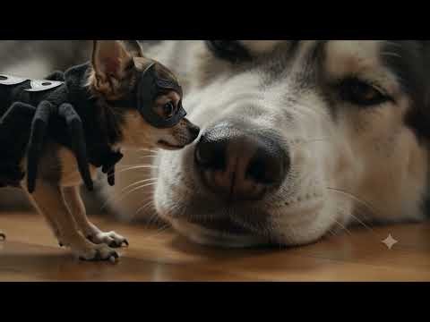 Tiny Chihuahua in Spider Costume Terrifies Giant Husky & Pitbull! 😂🕷️