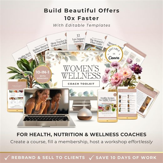 Editable Holistic Wellness Canva Template Bundle | 10 Coaching Resources for Women’s Health, Self-care, Stress, Nutrition   Movement Guides - Etsy