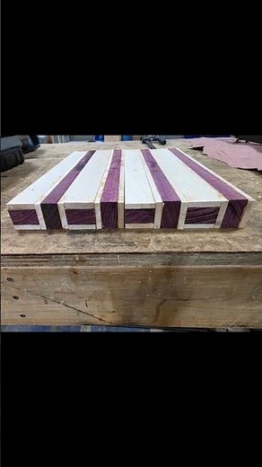 Purple heart and maple basket weave end grain cutting board first glue up.