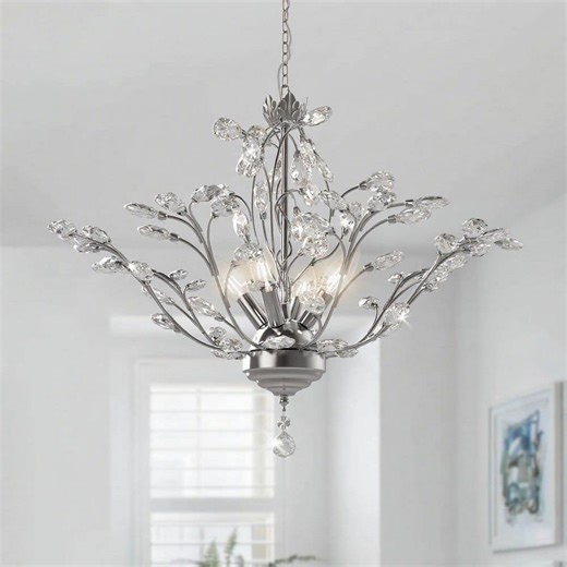 Check The Home Depot's Q&A Before Buying: Maxax 4-Light 18 in. Nickel Crystal Vintage Tiered Dimmable Chandeliers Dining Kitchen Ceiling Lights Foyer Bedroom Lighting