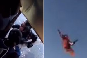 Moment planes packed with skydivers crash mid-air & burst into flames