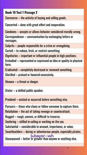 Important Vocabulary from Cambridge Book 19 test 1 Passage 2