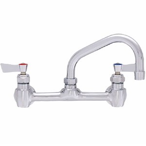 Fisher 53104 Wall Mounted Stainless Steel Faucet with 8" Centers, 6" Swing Nozzle, 2.2 GPM Aerator, and Lever Handles
