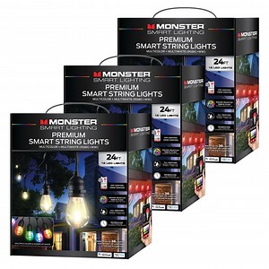 (3 pack) Monster Smart String Lights, Sound Reactive Outdoor String Lights w/ Voice Control, for Christmas, Halloween, Party, Gameday and More, 24ft (12 Lights)