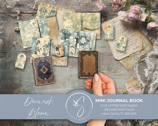 Damask Bloom Mini Journal Book, a Vintage Digital Download for Two Victorian Mini Book Covers and Pages With Junk Journal Extras, 2025, D29 - Etsy
