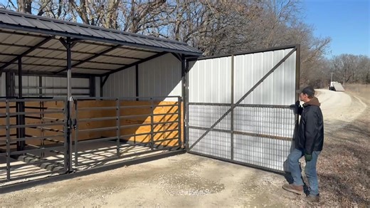 Livestock Shelter Primetime Model Introducing the Ultimate Cow-Calf Working Shelter, featuring dimensions of 12 feet wide by 40 feet long. You won’t find a superior cow-calf shelter like this in a 10-state region. 📸Photos in comments Prime Time Model Features: • Dimensions: 12 feet wide x 40 feet long • Two swing doors: 10 feet wide by 10 feet high, located at the front of the stalls on each side • Headgate with an alley • Gated alley located at the back of the shelter • Automatic vent measurin