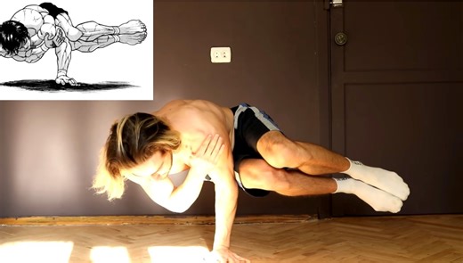 Man attempts poses from wrestling manga Baki the Grappler