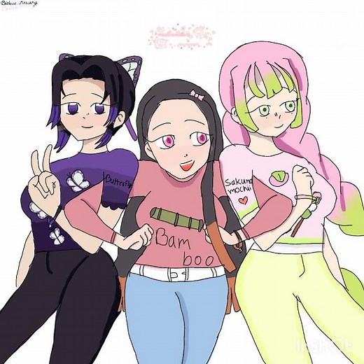 Demon slayer kimetsu no yaba girls trio ❤️" Shinobu 💜 x Nezuko ♥️💗 x Mitsuri ❤️" #demonslayer