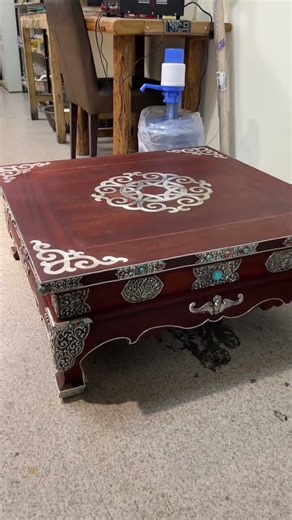 Unveil the Artisan's Touch: Handmade Silver-Inlaid Wood Table