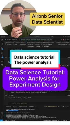 Many junior data scientists set statistical power to 80% without understanding what it actually represents. Power is the probability of rejecting the null hypothesis when the alternative hypothesis is true. In this tutorial, I calculate the required sample size for 80% power in an A/B test, then run 10,000 experiments drawing from populations with those exact parameters. The result? We get statistically significant findings in roughly 80% of iterations. This demonstrates what power means in prac
