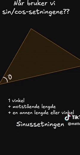 Når bruker vi sinussetningen og når bruker vi cosinussetningen? Dette er et spørsmål som dukker opp stadig vekk i trigonometrien. Her er en kort video som forklarer #matematikk #vgs #privatist #privatundervisning #1T