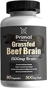 Primal Being Grassfed Beef Brain, Supports Memory, Mood, Focus, Energy, Cognitive Health - 90 Capsules, 1500mg per Serving