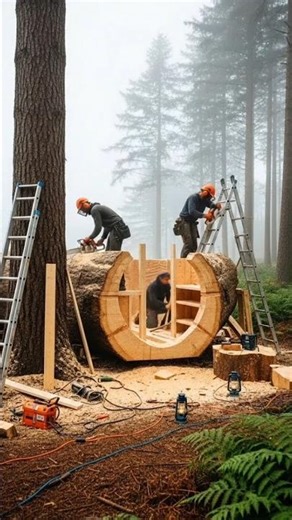 🌲 Watch This Log Turn Into a Hidden Cabin 🔥 #TimelapseBuild