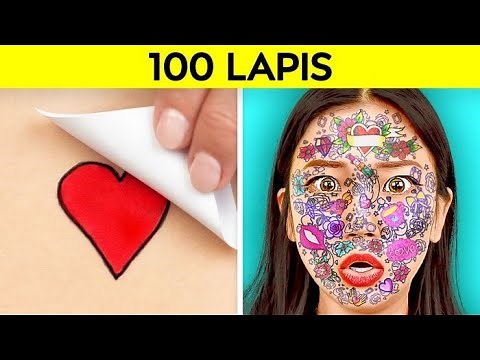 TANTANGAN 100 LAPIS! Makeup, Hairspray, Lakban, Tato 100+ Lapis Terbaik oleh 123 GO! CHALLENGE