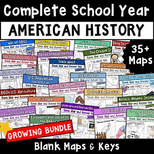 American History Blank Maps Bundle, Answer Key, Map Templates, Growing Bundle