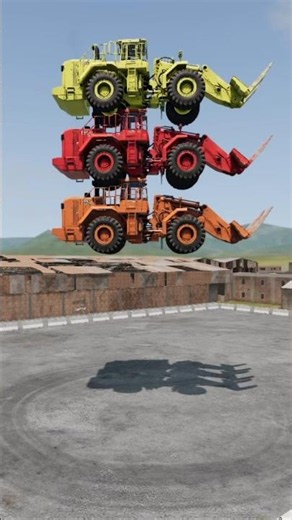 🚜 Dropping 3 Giant Wheel Loaders! 💥 #shorts #beamngdrive