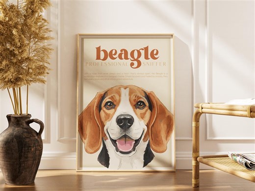 Beagle Dog Art Print, Retro Professional Sniffer Poster for Dog Lovers, Minimalist Animal Wall Decor, Digital Download
