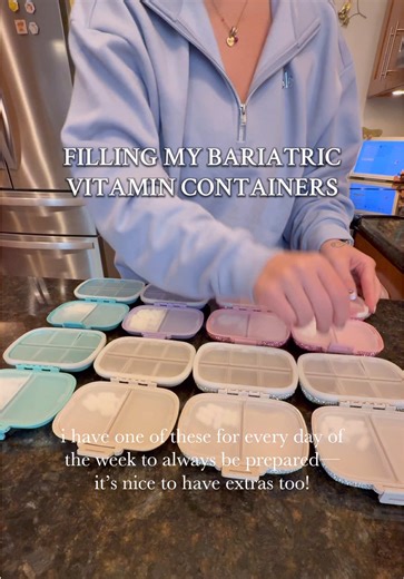 whatever you regimen looks like, if taking vitamins multiple times a day is something you can not/are not willing to commit to, then surgery may not be the right option for you. all bariatric patients are at risk for vitamin deficienies because the digestive system has been altered! i know it looks like a lot, but it’s really not too overwhelming when it’s integrated in to your daily life. my vitamins are basically taken around meal and water fill up times! the brand i use is @Celebrate Vitamins