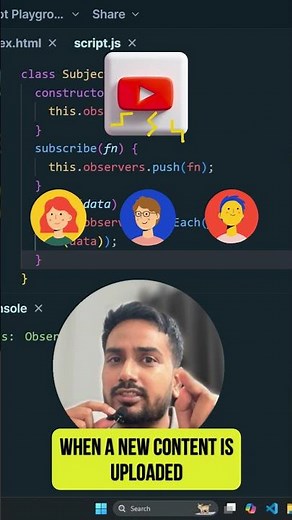 Observer Pattern in JavaScript Explained in 60 Seconds 🔥 | JS Design Patterns #shorts #interview