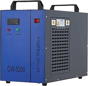 Industrial Water Chiller CW-5200 7L 0.9HP 3.4gpm Water Cooling System for 60W 70W 80W 90W 100W 120W 130W 150W CO2 Laser Engraving & Cutting Machines,Cools 5796 Btu/h