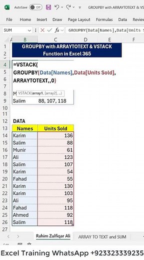 GROUPBY with ARRAYTOTEXT & VSTACK + HSTACK Function in #Excel 365 #shorts