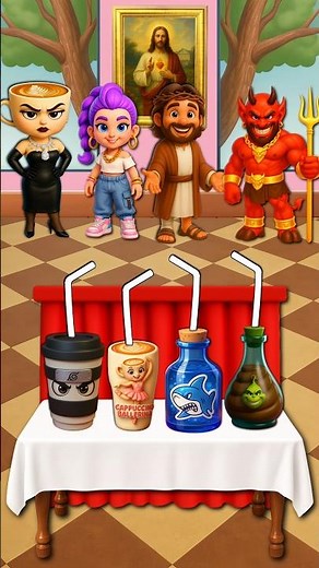 Who Drinks the Mystery Cup?! Jesus vs Devil! #cartoon #animation #shorts