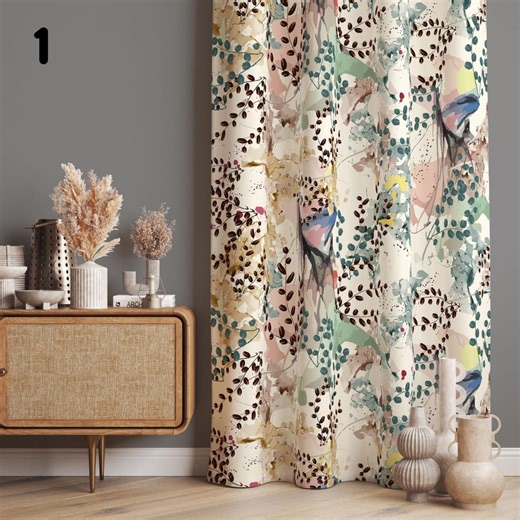 Watercolor Floral Drapes With Pastel Botanical Print, Modern Window Treatment for Living Room Decor, Tapestry Panels, Boho Style Decor - Etsy