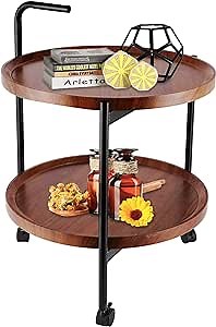 Modern Bar Cart for Home, Kitchen Serving Cart Mobile Rolling Cart with Handle, 2-Tier Round Trolley Cart on Wheels for Dining Room/Bedroom