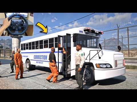 GTA 5 Playing as Police Driving NYPD Correction Bus Transporting Prisoners - Steering Wheel Gameplay