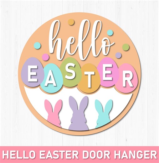 Easter Round Sign SVG | Hello Door Hanger Cut File (PNG, AI) - Etsy